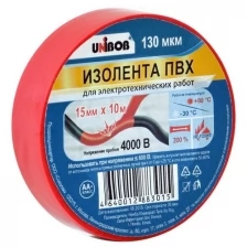 Изолента UNIBOB 15мм х 10 м, красная, 130 мкн