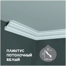 Карниз с гладким профилем Fabello Decor P 2007 ,плинтус потолочный белый грунтованный, 51*51*2000 мм